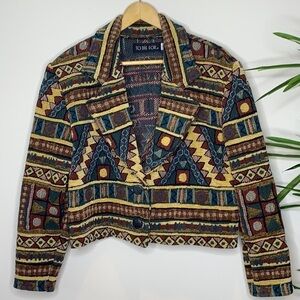 To Die For || 100% Cotton Vintage Cropped Woven Tapestry Southwestern Jacket S